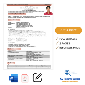 CV Template Word Download (2) Pages CV MS Word / DOC Bangladeshi