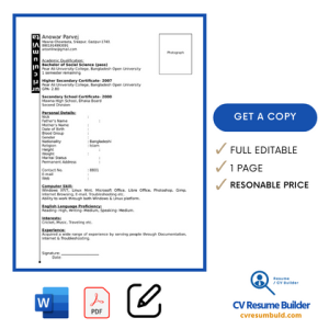 CV Format Bd Doc Download MS Word / DOC