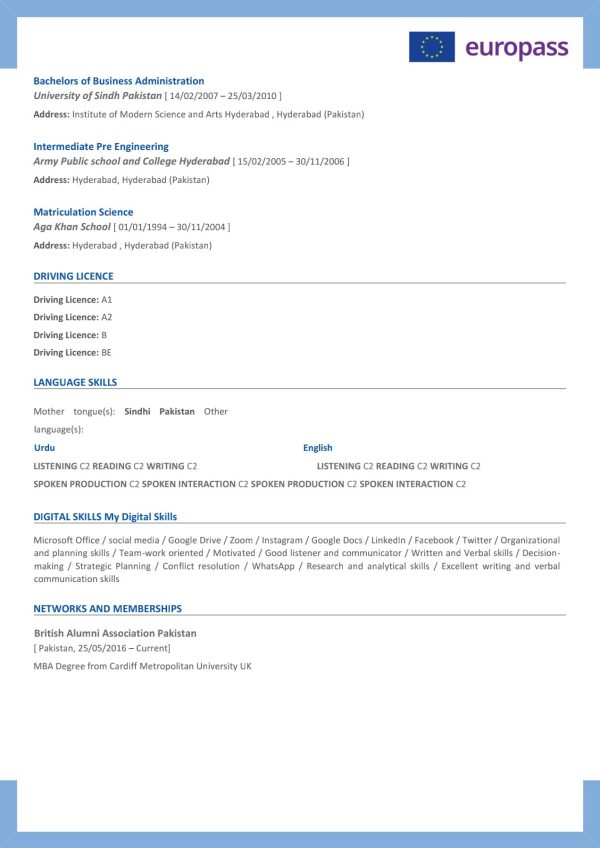 europass resume template