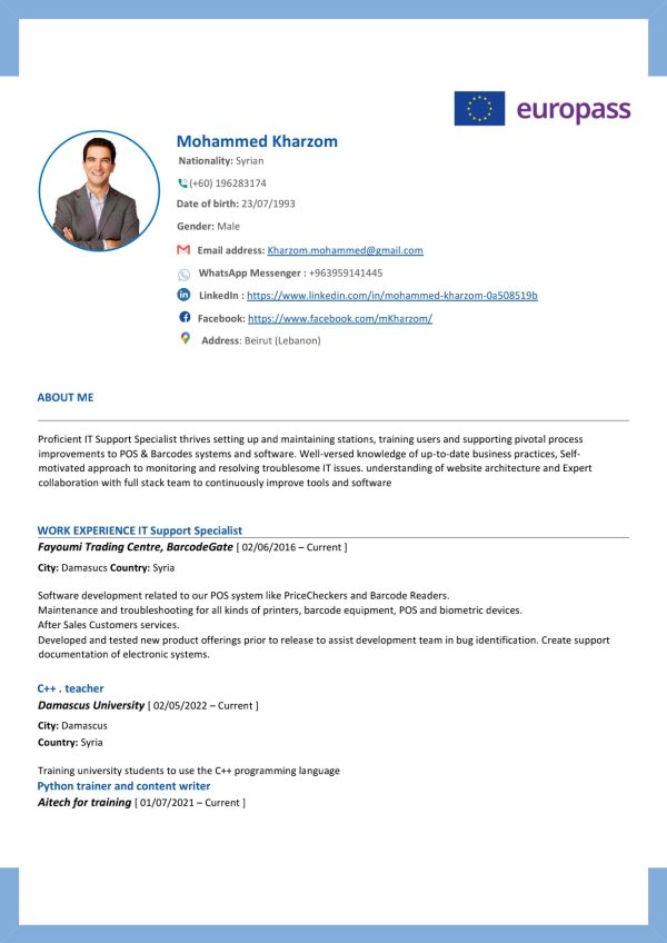 europass resume template