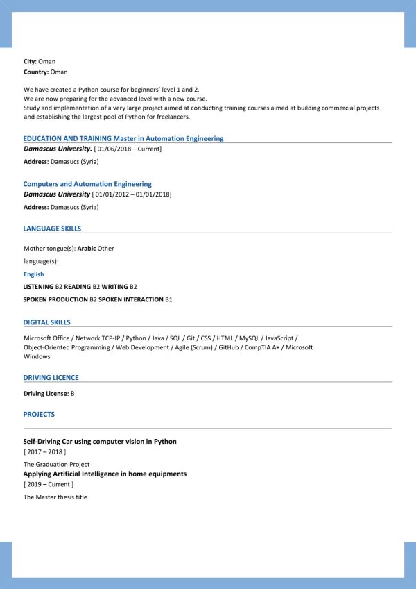 europass resume template