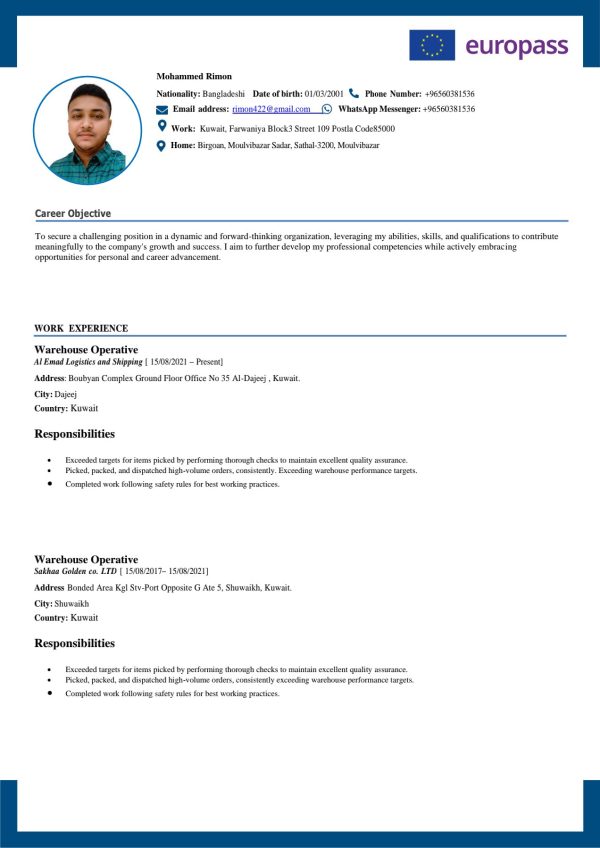 europass resume template