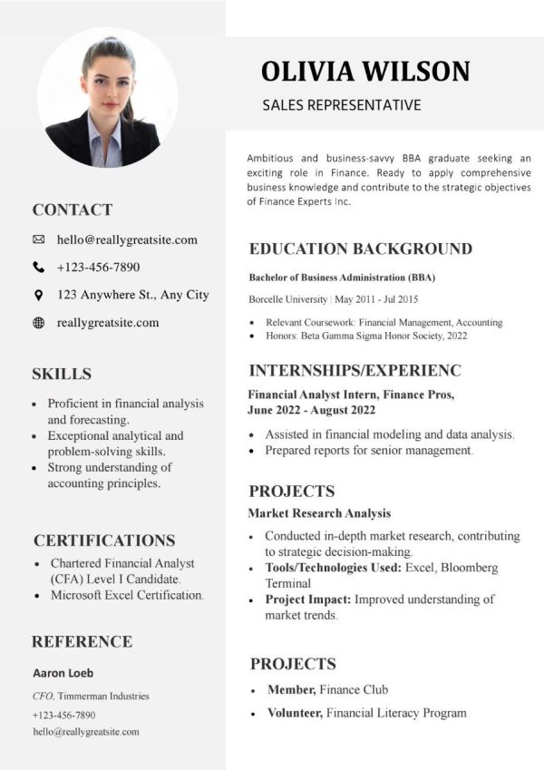 BBA Fresher Resume Format