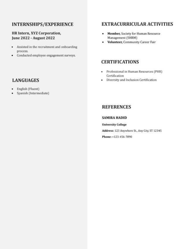 2-Page Resume Format for Freshers