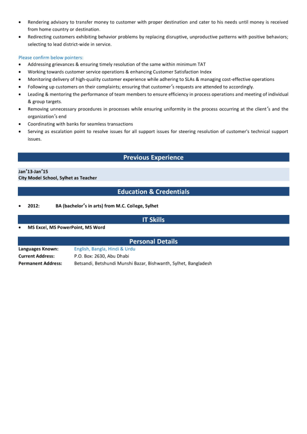 banking cv 2nd page