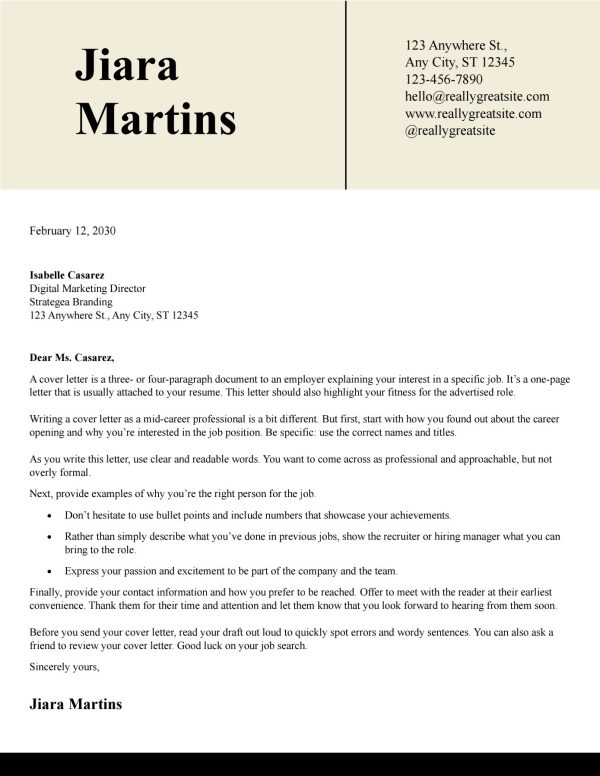 sample cover letter for resume