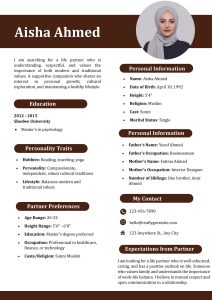 Marriage Biodata of a Lady